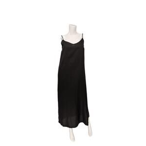 Saks Fifth Avenue Linen Side Slit Midi Dress Black Women's Size Medium